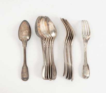 null Set of silver cutlery (950) :

- one cutlery, with nets, figured later.

Goldsmith's...
