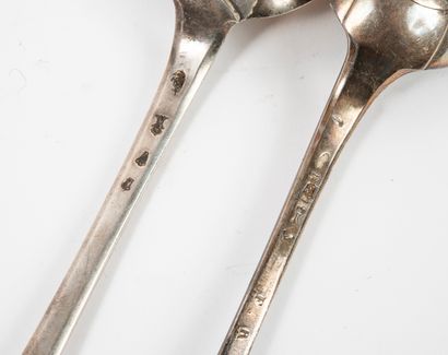 null Two silver ragout spoons (950), uniplat model :

- one with a spatula engraved...