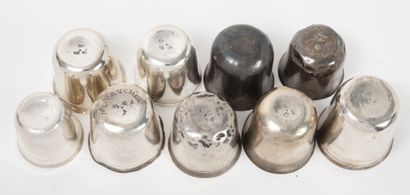 France, XVIIIème siècle Nine silver (950) round-bottomed goblets, with necks underlined...