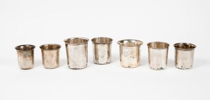 PARIS ou Province, 1819-1838. Seven silver goblets (950) with necks underlined of...