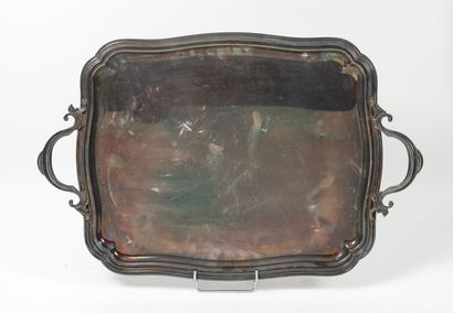 Rectangular serving tray with a curved edge...