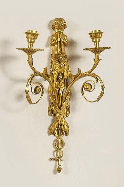 null 
PAIR OF SCONCES 



In gilt bronze, with two arms of lights, the shaft in bust...