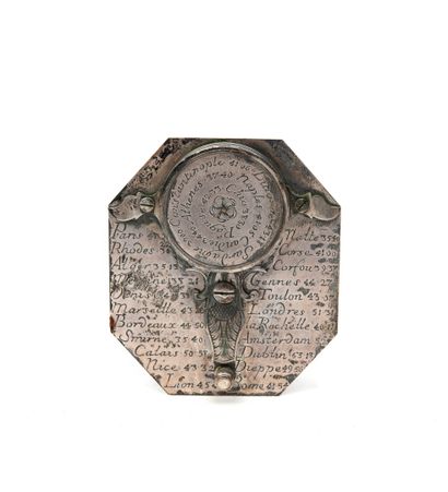 FRANCE BUTTERFIELD, à Paris. 
Horizontal sundial, portable.
Octagonal silver plate...