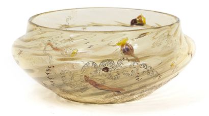 CRISTALLERIE EMILE GALLE 
Round ribbed swirl cup with a small straight neck.
Amber...