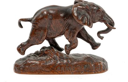 D'après Antoine-Louis BARYE (1795-1875) 
Eléphant du Sénégal.
Epreuve en bronze patine...