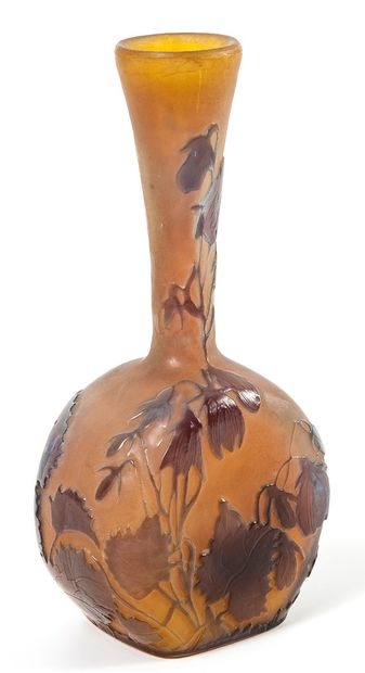 ÉTABLISSEMENTS GALLÉ Soliflore vase with round flattened body and long slightly flared...
