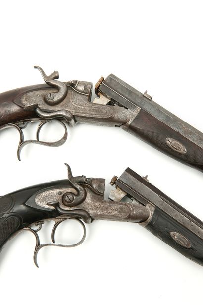 FRANCE Emile Henry FAURE LE PAGE, à Paris. 
Two centerfire pistols. 
Leclercq-type...