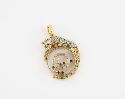 Yellow gold (750) pendant featuring a panther,...