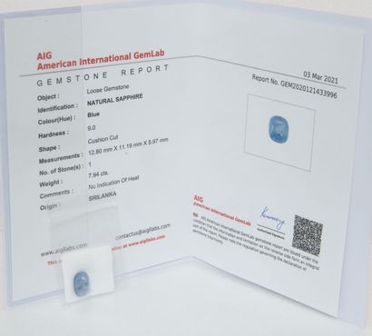 Sapphire on paper of 7.94 carats. 
AIG certificate...