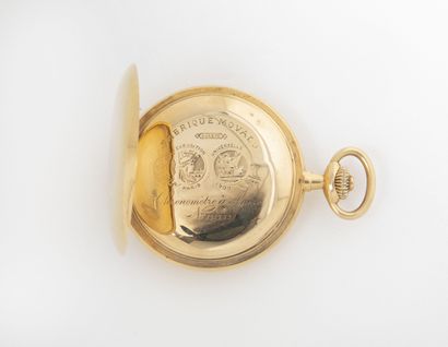 MOVADO, Sûreté Yellow gold (750) savonnette pocket watch.

White enamelled dial,...