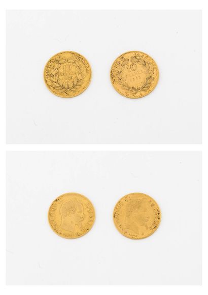 France Deux pièces de 10 francs or, Napoléon III, 1859 et 1862. 

Poids total : 6.3...