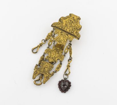 Gilt metal chatelaine with keyboard decorated...