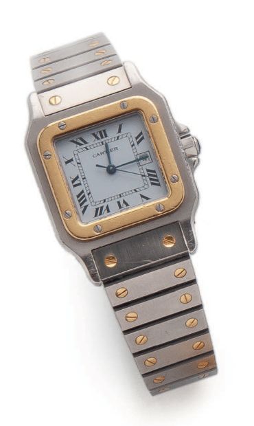 CARTIER, Santos 
Bracelet watch of man in gold 750 thousandths and steel, white dial...