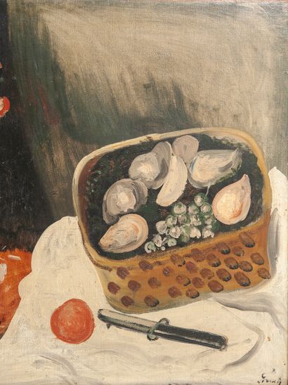 André DERAIN (1880-1954) Fruit Basket and Flower Vase, circa 1922-23. 
 Oil on canvas...