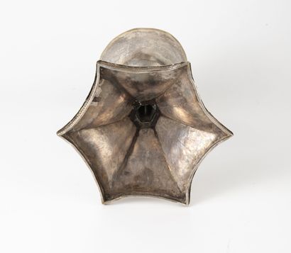 null Silver chalice (min. 800) partly gilded.
Hexagonal shaft with bulbous knot in...