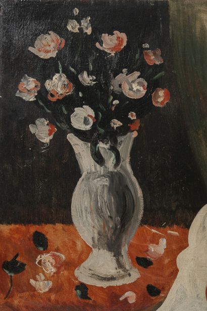 André DERAIN (1880-1954) Corbeille de fruits et vase de fleurs, circa 1922-23.
Huile...