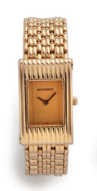 BOUCHERON, REFLET Montre bracelet de dame.
Boîtier en or jaune (750) de forme rectangulaire...