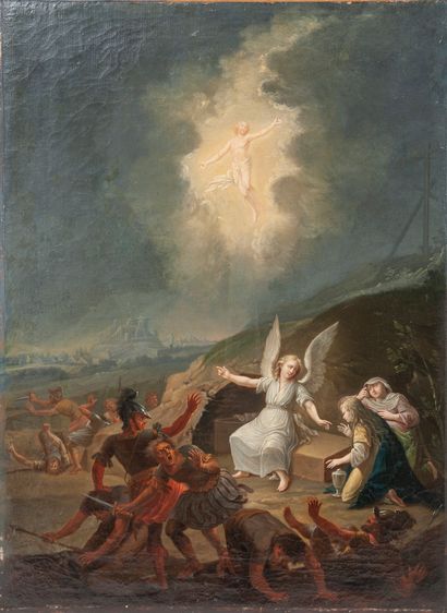 ÉCOLE du XVIIème siècle L'Ascension du Christ.

Huile sur toile. 

55 x 40 cm. 

Restaurations,...
