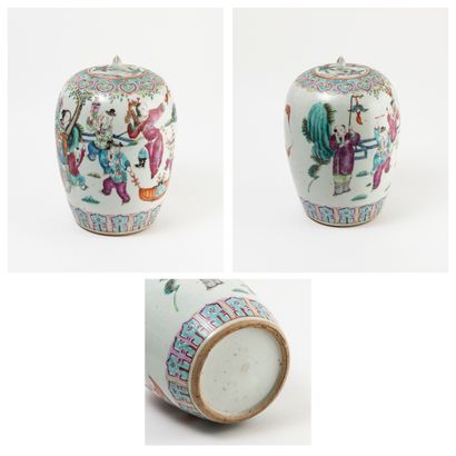CHINE, fin du XIXème siècle Pot à gingembre ovoïde en porcelaine blanche à décor...