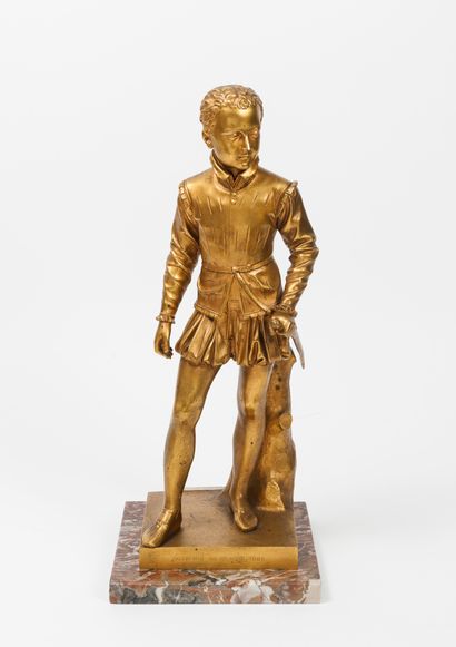D'après François-Joseph BOSIO (1768-1845) Henri IV enfant.

Epreuve en bronze doré.

Signée...