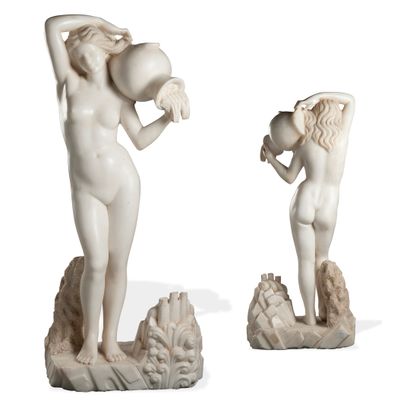 Ecole du XXème siècle Allegory of a spring or Naked woman, standing, emptying a jar.

White...