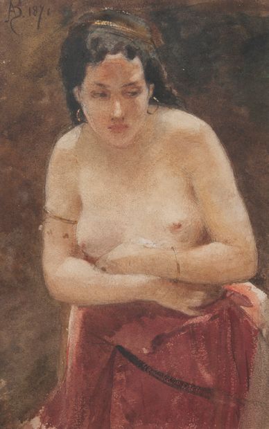 Albert BESNARD (1849-1934), Jeune fille à la toilette. 1871. 

Aquarelle sur papier....