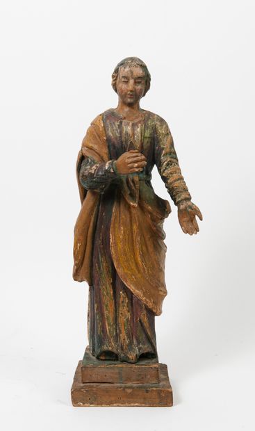 null Religious orator. 

Polychrome painted wood, the left arm stretched forward...
