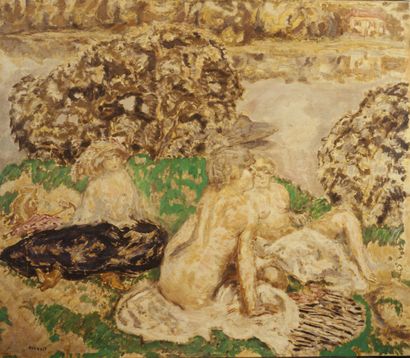 D'après Pierre BONNARD Three women in the garden.

Reproduction on canvas.

107,5...