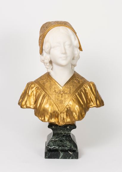 Affortunato GORI (act.1895-1925) Bust of a young woman with a fichu. 

Sculpture...