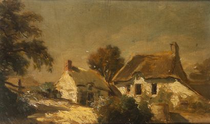 Louis Adolphe HERVIER (1818-1879) Thatched cottages. 

Oil on panel. 

Signed lower...