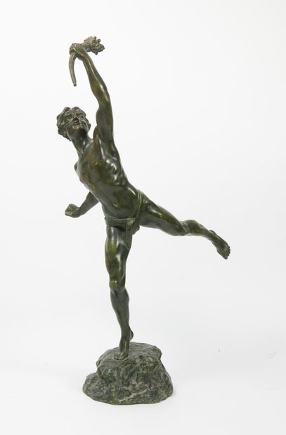 D'après Charles LEMOYNE (1839-?) Man holding a torch.

Proof in bronze with green...