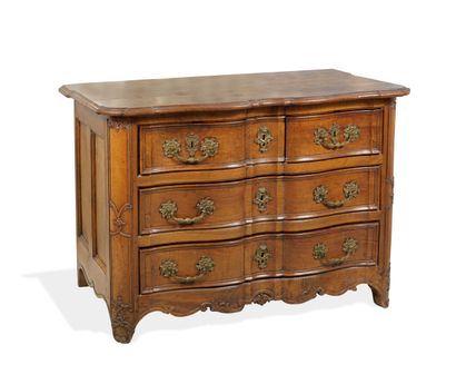 null 
Regency walnut crossbow chest of drawers with three rows of drawers framed...