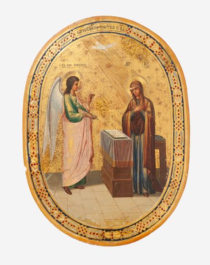 RUSSIE, seconde moitié du XIXème siècle Icon of the Annunciation. 

Tempera with...