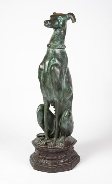 null Seated female dog.

Antique green patina bronze proof.

Modern cast from the...