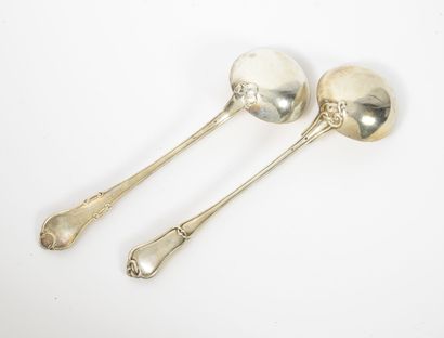 Two silver ladles (950), with decorations...