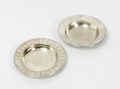 Two silver coasters (950) with radiating...