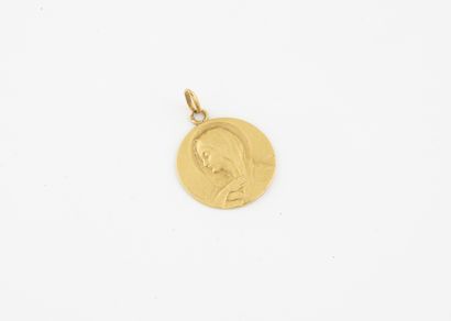 Yellow gold (750) medallion pendant representing...