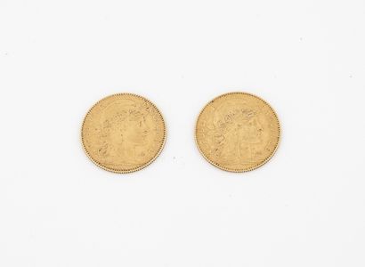 France Lot of two 10 francs gold coins, IIIrd republic, Coq, 1900. 

Total weight...