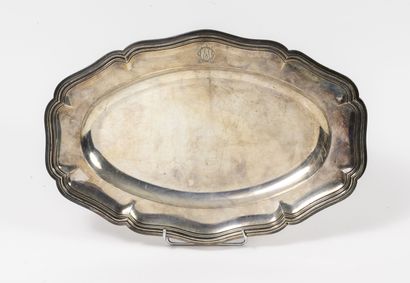 ARLEUX Silver (950) oval tray with a curved edge underlined by nets and with eight...