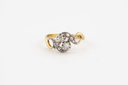  Yellow and white gold (750) tourbillon ring set with rose-cut diamonds in claw and...