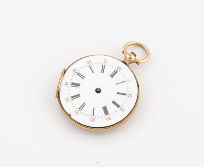 null Yellow gold (750) pocket watch 

White enamelled dial, hour markers with Roman...