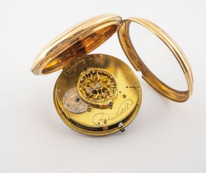 CORBASSIERE à Metz, vers 1820 Yellow gold (750) cockerel pocket watch. 
Back cover...