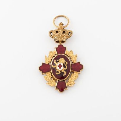 BELGIQUE Military Blood Donor Medal. 
Gold metal cross with red and white enamel....