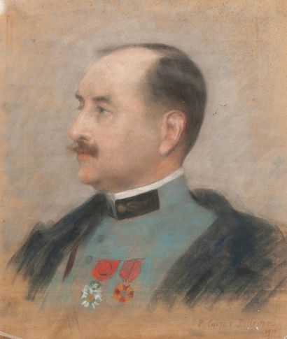 Pierre CARRIER-BELLEUSE (1851-1932) Portrait d'officier en uniforme bleu horizon,...