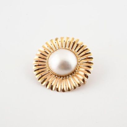 Daisy brooch in yellow gold (750) centered...