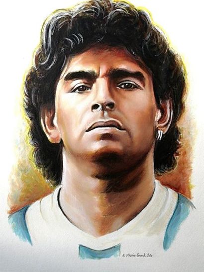 "Portrait de Diego Maradona" de Jean-Loup Othenin-Girard, 32x41cm Portrait de Diego...