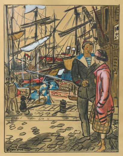 André DIGNIMONT (1891-1965) Le marin discutant sur le port.

Encre, aquarelle et...