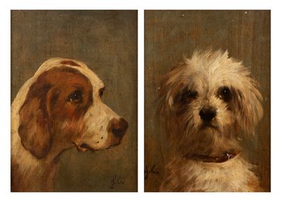 Ecole du début du XXème siècle Paire de portraits de chiens.

Huiles sur panneau.

Monogrammés...