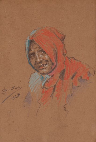 D'après Emile Louis VILLA (1836-1900) Portrait de jeune femme au bonnet.

Chromolithographie...