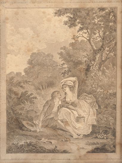 null Lot de 4 gravures :

- Huquier d'après Watteau : Les jardins de Bacchus ; les...